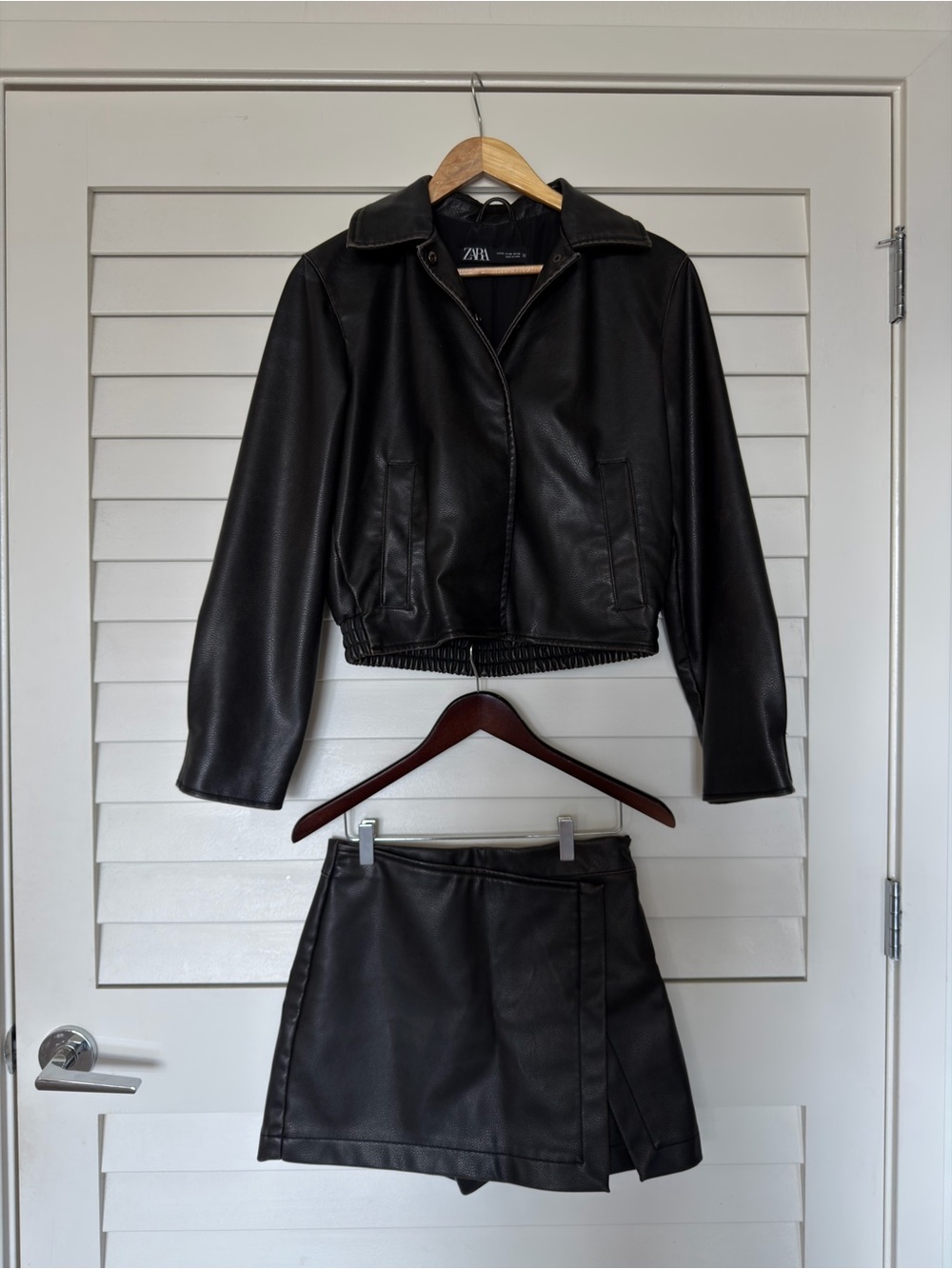 Zara Black Faux Leather Jacket & Mini Skirt Set